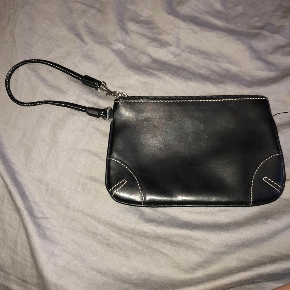 Black leather wristlet
